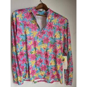 NEW Gottex Womens Tennis Quarter‎ Zip Long Sleeve Top Jacket XL Floral